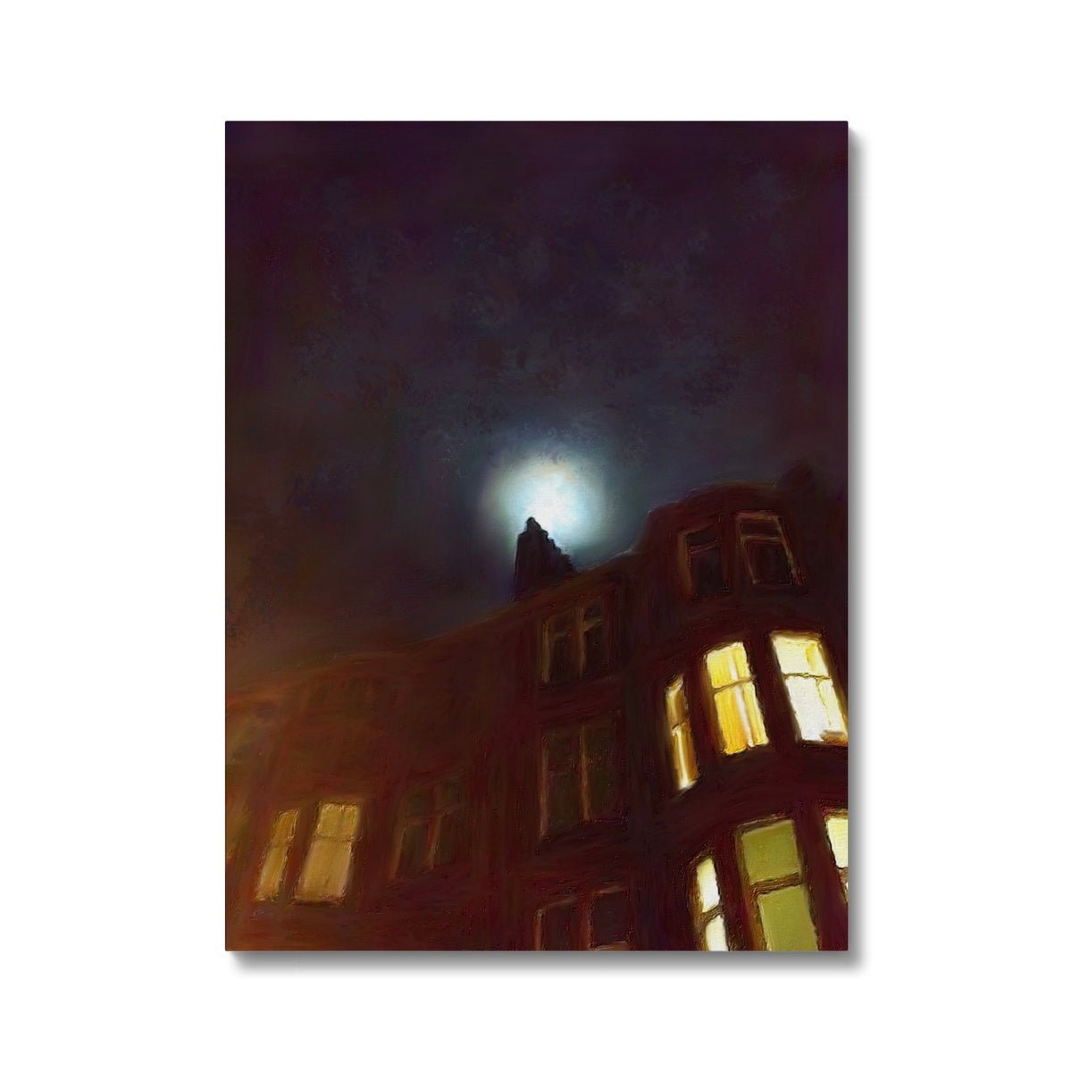 A Moonlit Tenement Painting | Canvas From Scotland-Contemporary Stretched Canvas Prints-Edinburgh & Glasgow Art Gallery-18"x24"-Paintings, Prints, Homeware, Art Gifts From Scotland By Scottish Artist Kevin Hunter