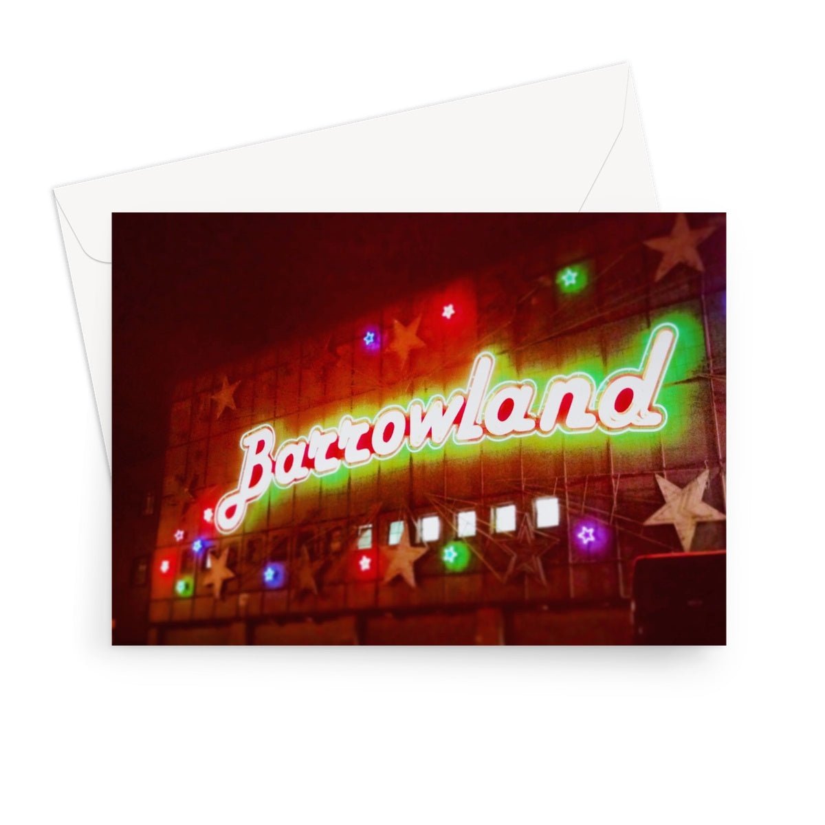 A Neon Glasgow Barrowlands Art Gifts Greeting Card-Greetings Cards-Edinburgh & Glasgow Art Gallery-7"x5"-1 Card-Paintings, Prints, Homeware, Art Gifts From Scotland By Scottish Artist Kevin Hunter