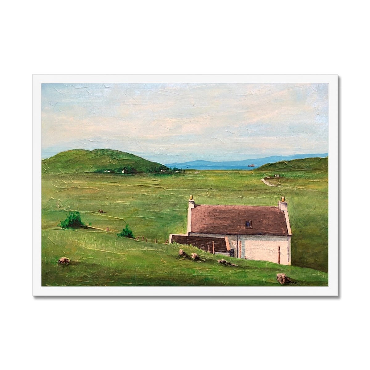 A Skye Cottage Painting | Framed Prints From Scotland-Framed Prints-Skye Art Gallery-A2 Landscape-White Frame-Paintings, Prints, Homeware, Art Gifts From Scotland By Scottish Artist Kevin Hunter