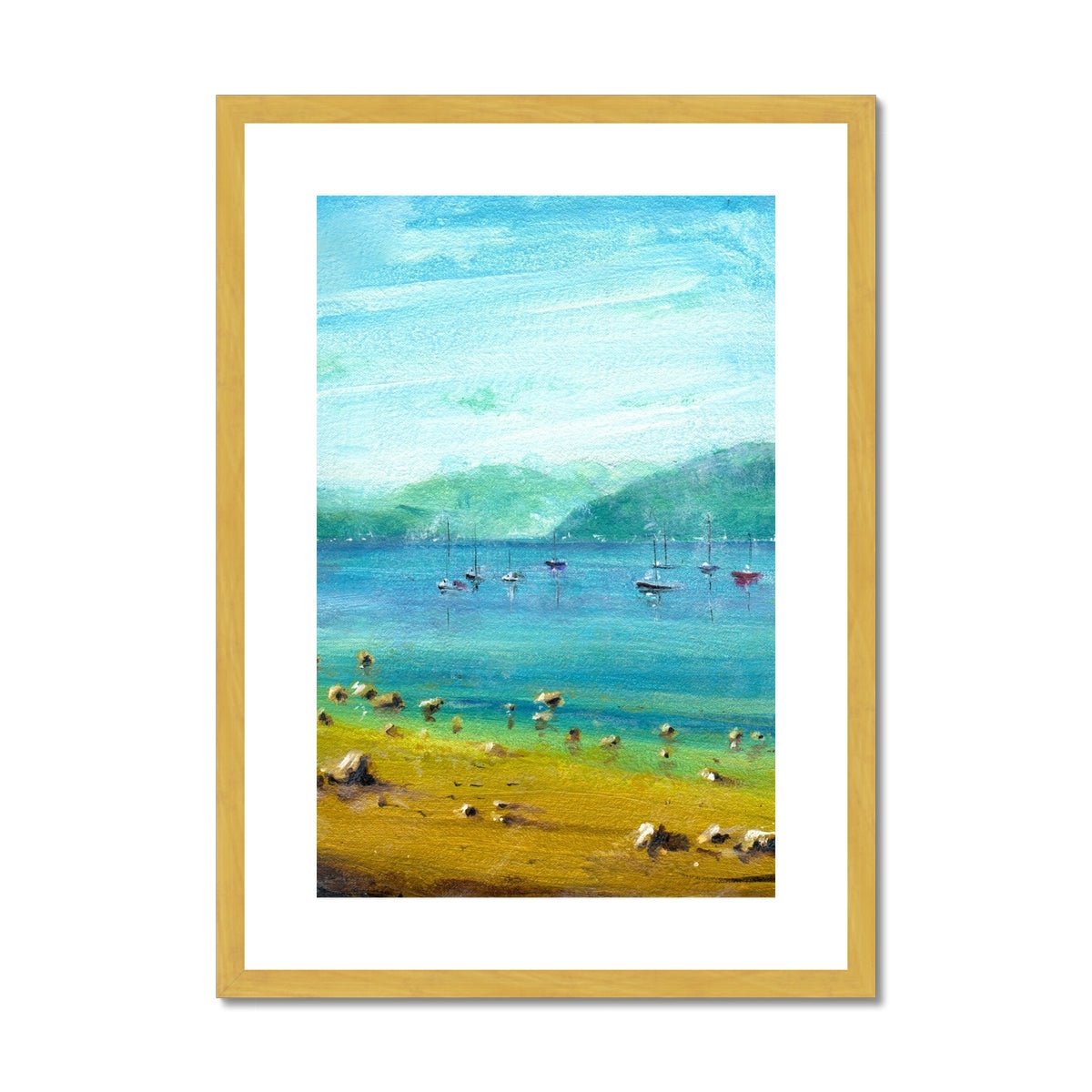 A Summer Day On The Clyde Painting | Antique Framed & Mounted Prints From Scotland-Antique Framed & Mounted Prints-River Clyde Art Gallery-A2 Portrait-Gold Frame-Paintings, Prints, Homeware, Art Gifts From Scotland By Scottish Artist Kevin Hunter
