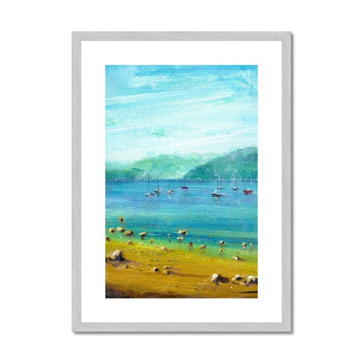 A Summer Day On The Clyde Painting | Antique Framed & Mounted Prints From Scotland-Antique Framed & Mounted Prints-River Clyde Art Gallery-A2 Portrait-Silver Frame-Paintings, Prints, Homeware, Art Gifts From Scotland By Scottish Artist Kevin Hunter