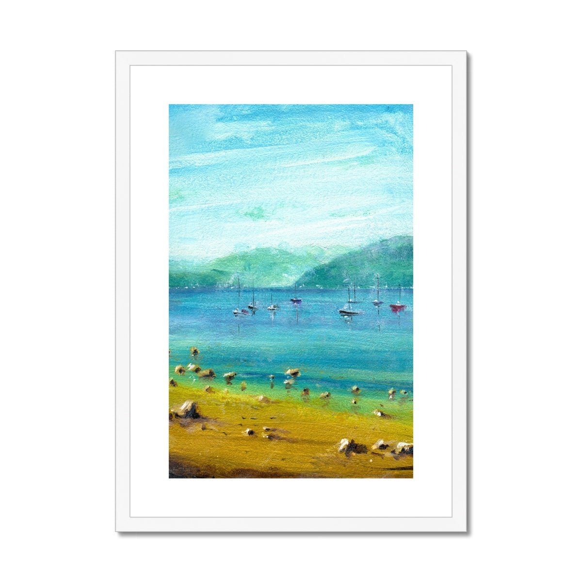 A Summer Day On The Clyde Painting | Framed & Mounted Prints From Scotland-Framed & Mounted Prints-River Clyde Art Gallery-A2 Portrait-White Frame-Paintings, Prints, Homeware, Art Gifts From Scotland By Scottish Artist Kevin Hunter