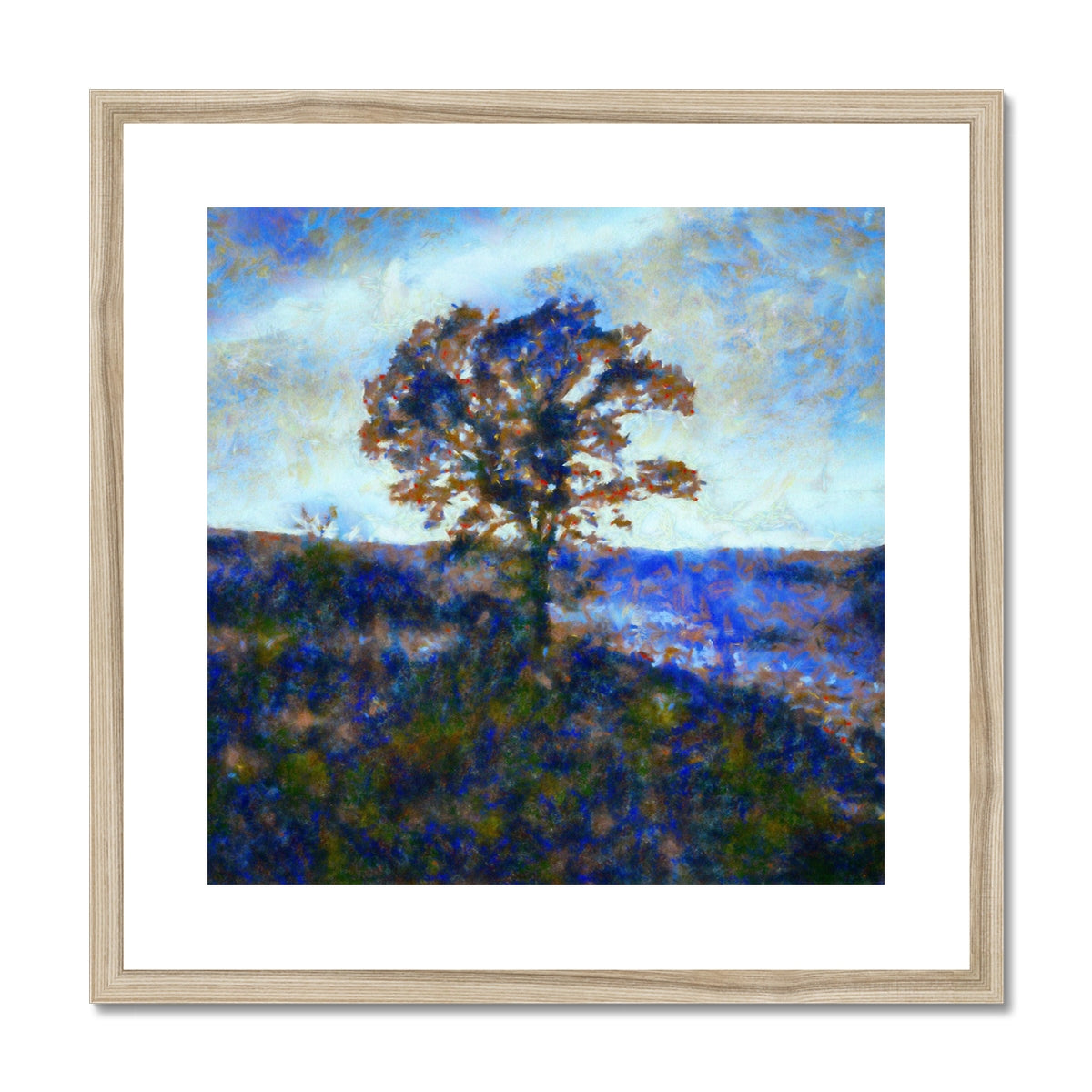 A Winter Highland Tree Painting | Framed & Mounted Prints From Scotland-Framed & Mounted Prints-Scottish Highlands & Lowlands Art Gallery-20"x20"-Natural Frame-Paintings, Prints, Homeware, Art Gifts From Scotland By Scottish Artist Kevin Hunter