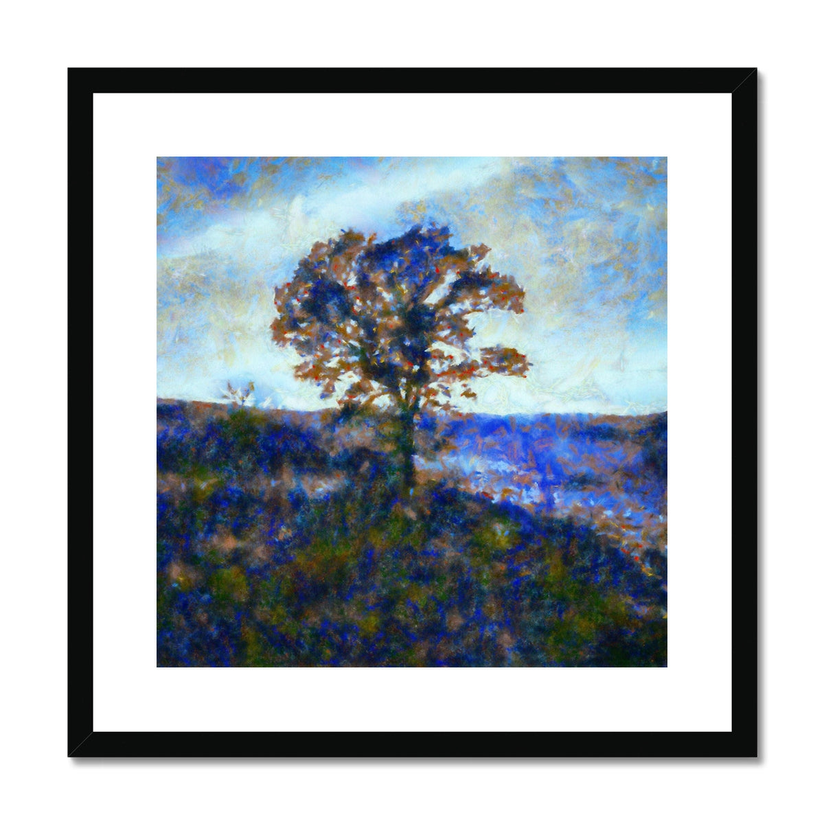 A Winter Highland Tree Painting | Framed & Mounted Prints From Scotland-Framed & Mounted Prints-Scottish Highlands & Lowlands Art Gallery-20"x20"-Black Frame-Paintings, Prints, Homeware, Art Gifts From Scotland By Scottish Artist Kevin Hunter
