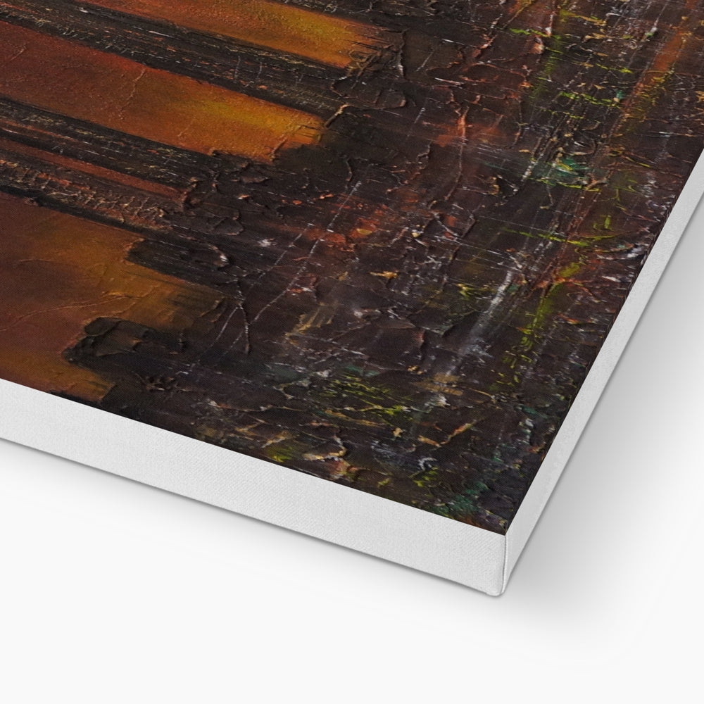 Madrid Dusk canvas print: brown marble texture with black and green accents