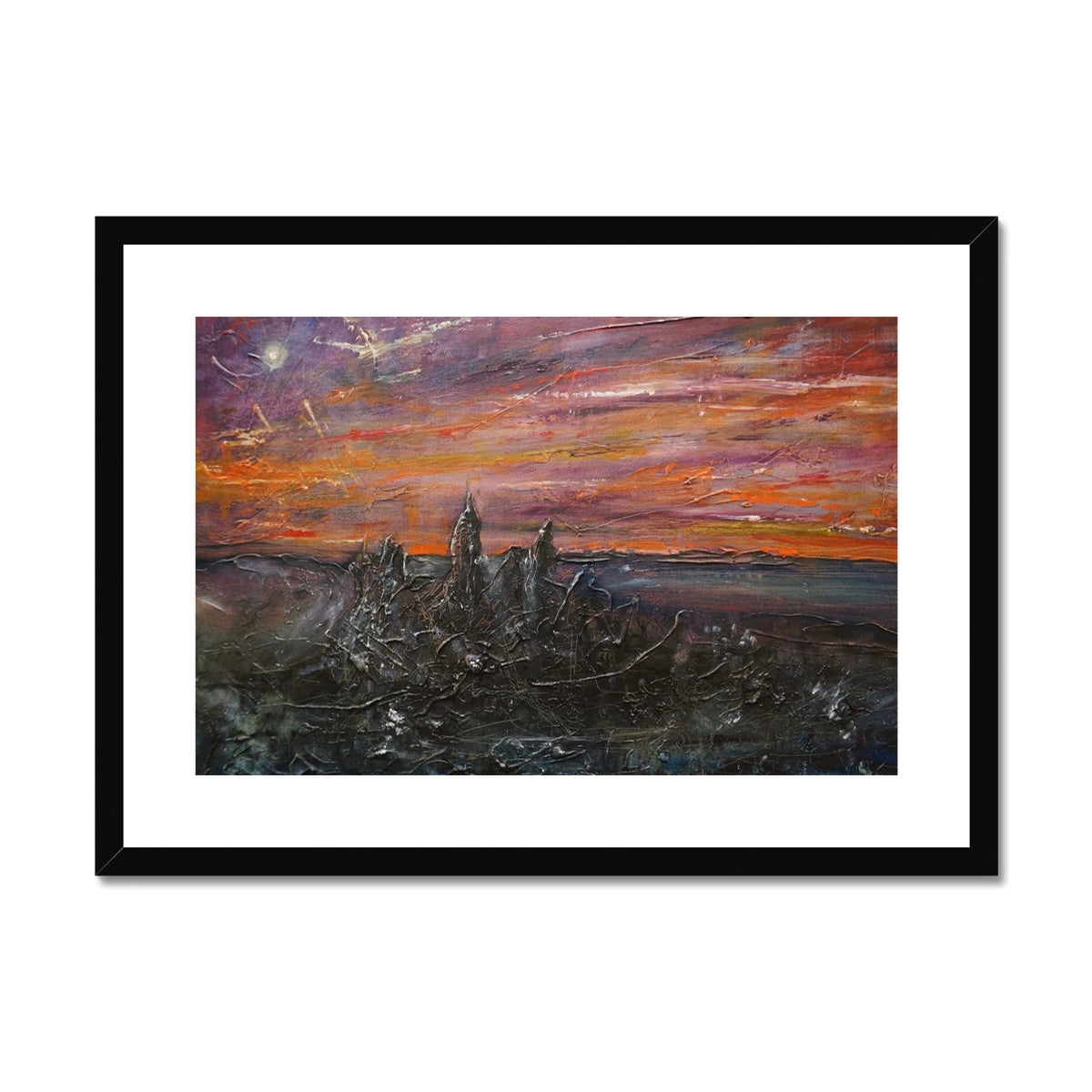 Storr Moonlight Skye Painting | Framed & Mounted Prints From Scotland-Framed & Mounted Prints-Skye Art Gallery-A2 Landscape-Black Frame-Paintings, Prints, Homeware, Art Gifts From Scotland By Scottish Artist Kevin Hunter