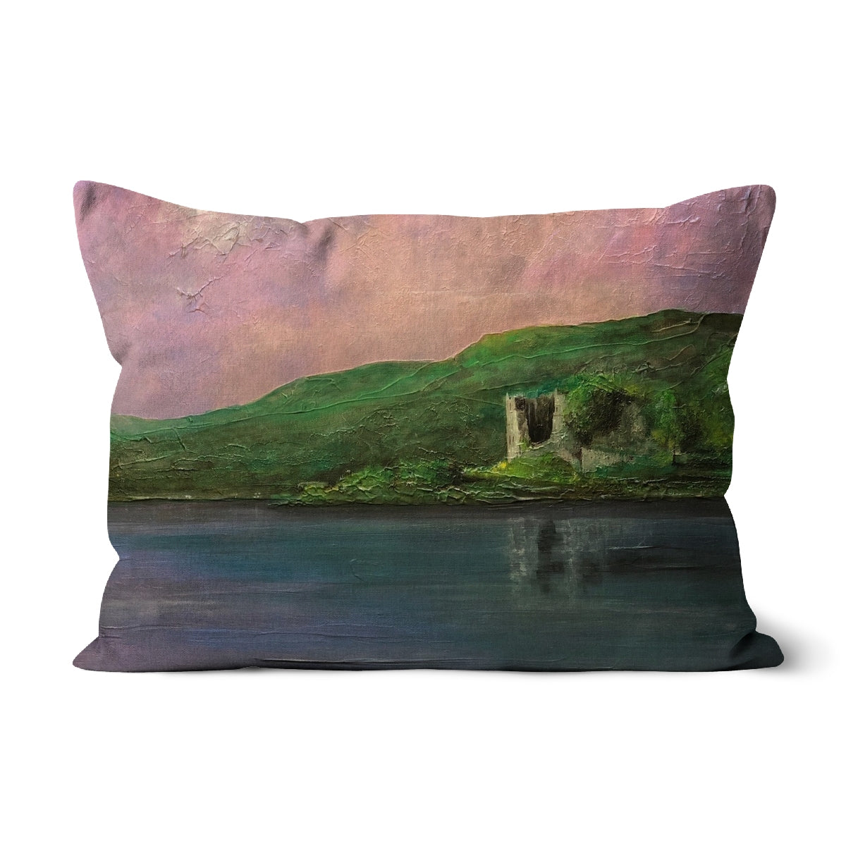Old Castle Lachlan Art Gifts Cushion-Cushions-Prodigi-Faux Suede-19"x13"-Paintings, Prints, Homeware, Art Gifts From Scotland By Scottish Artist Kevin Hunter