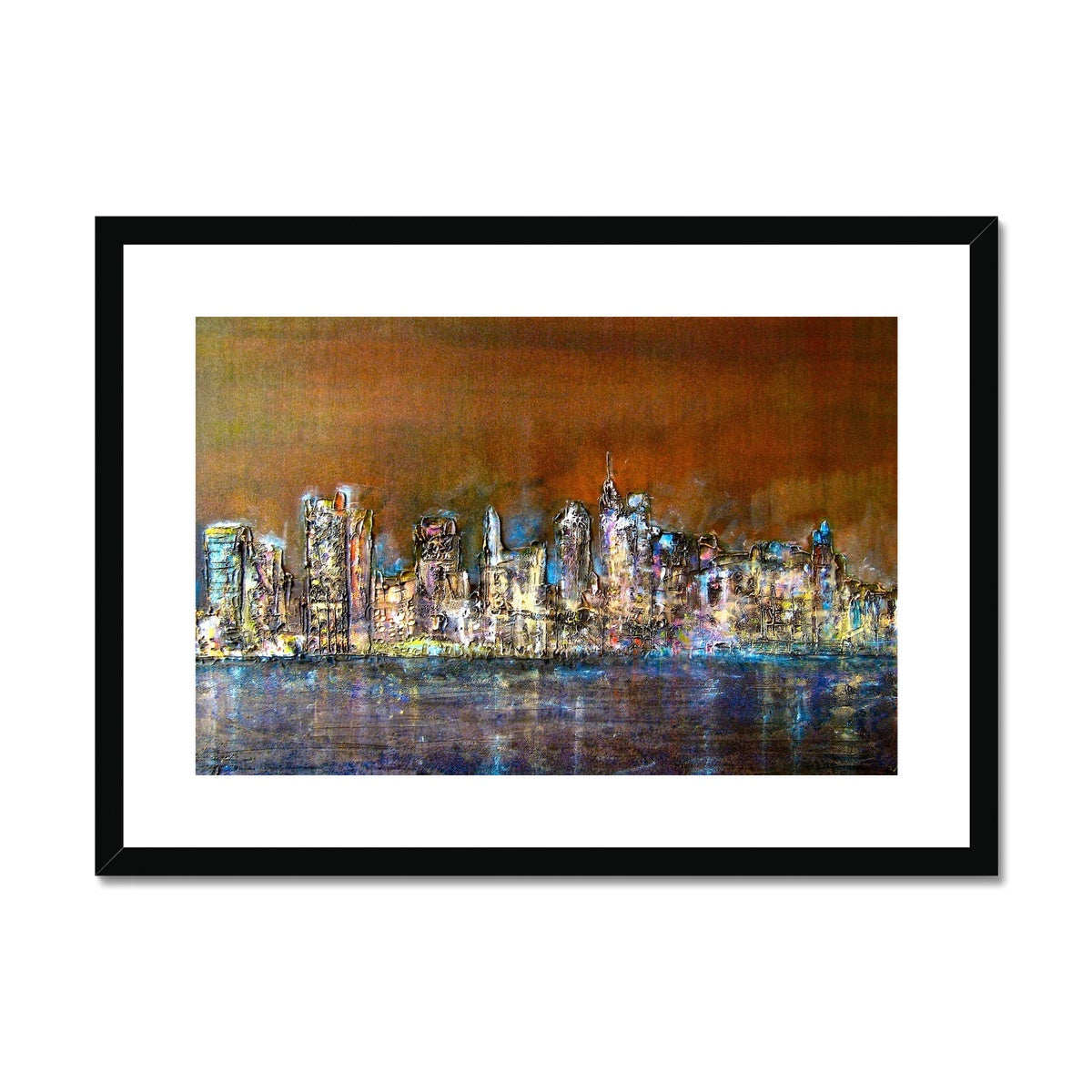 Manhattan Nights Painting | Framed & Mounted Prints From Scotland-Framed & Mounted Prints-World Art Gallery-A2 Landscape-Black Frame-Paintings, Prints, Homeware, Art Gifts From Scotland By Scottish Artist Kevin Hunter
