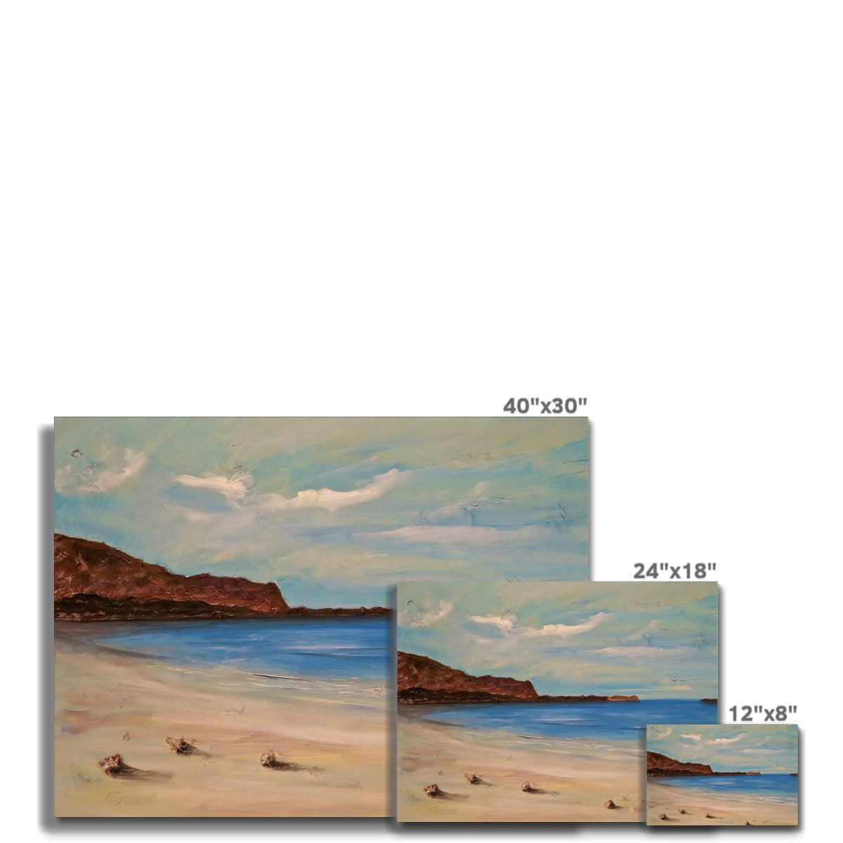 Bosta Beach Lewis Canvas painting of sandy shore, blue sky and ocean waves