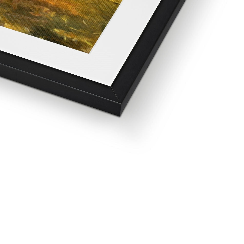 Black matte Achiltibuie framed print with white mat and abstract art