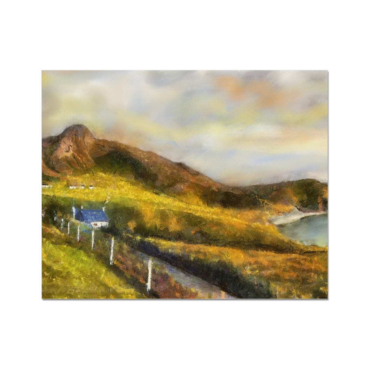 Blue and white striped beach towel with wooden fence design, Achiltibuie print