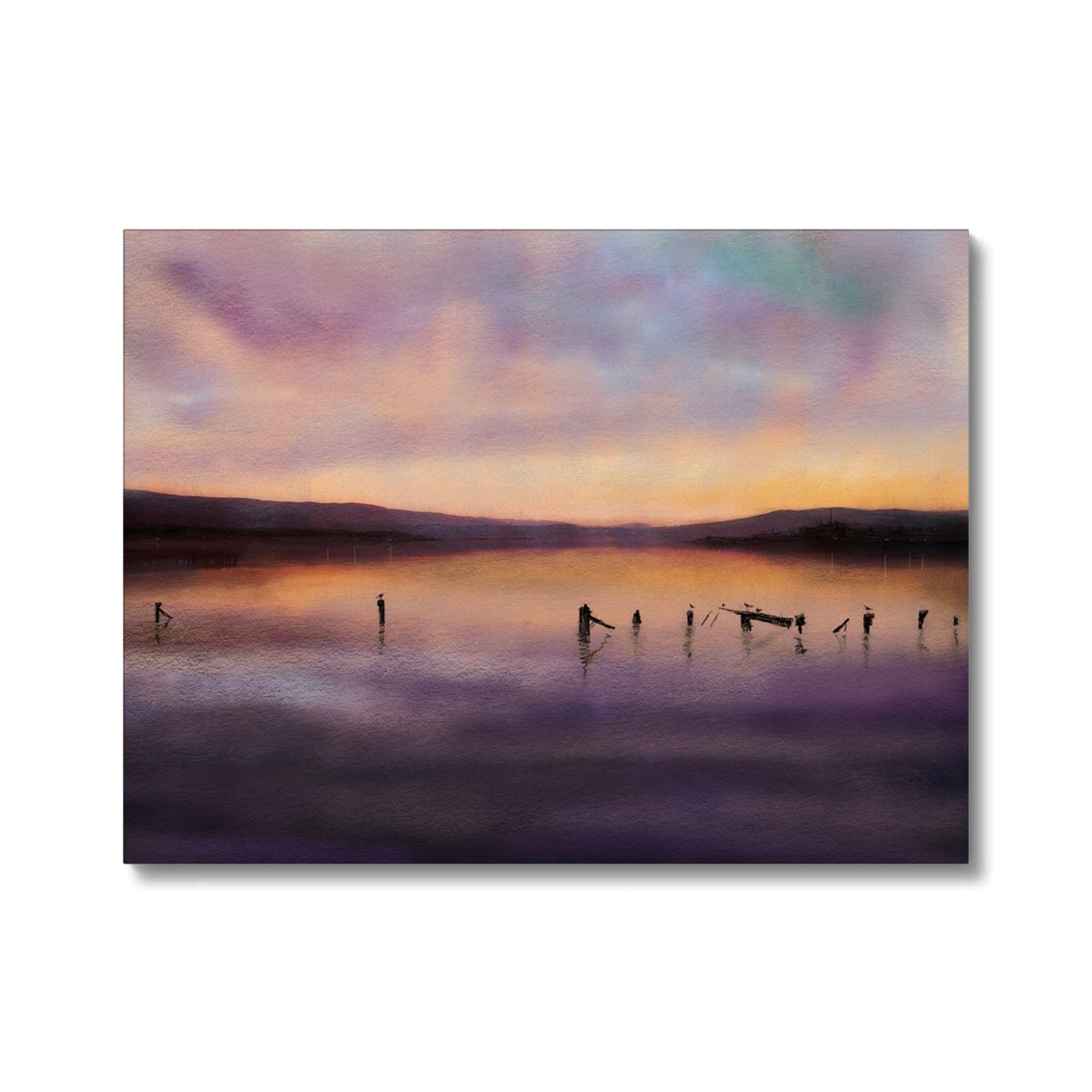Admiralty Jetty Dusk canvas: purple orange sunset with silhouetted people