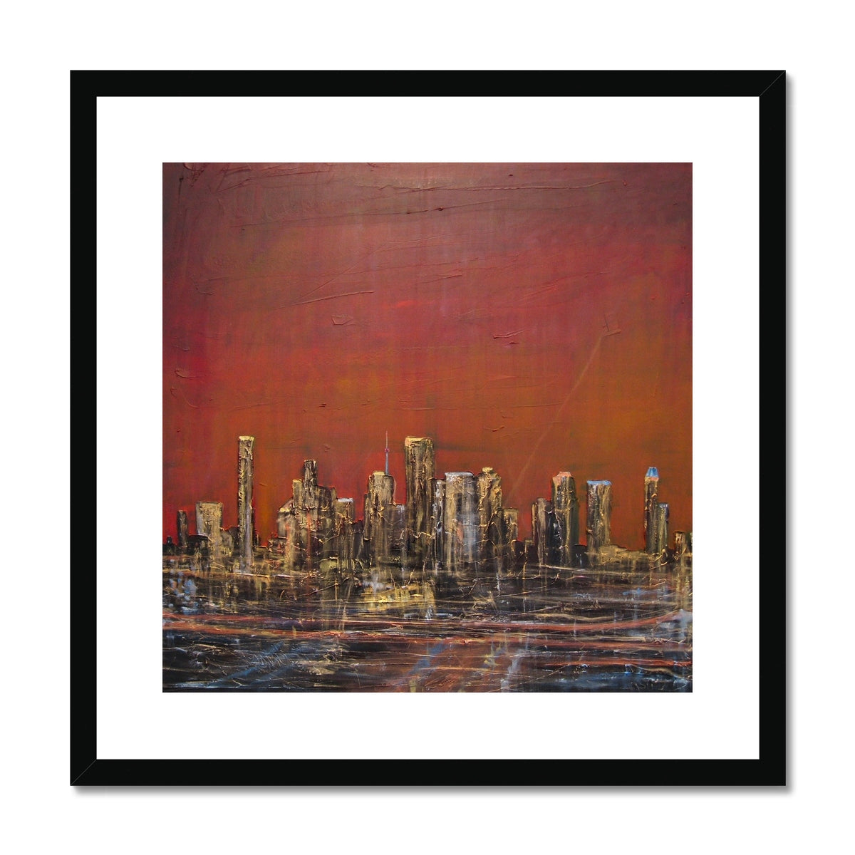 Houston Dusk Texas Painting | Framed & Mounted Prints From Scotland-Framed & Mounted Prints-World Art Gallery-20"x20"-Black Frame-Paintings, Prints, Homeware, Art Gifts From Scotland By Scottish Artist Kevin Hunter