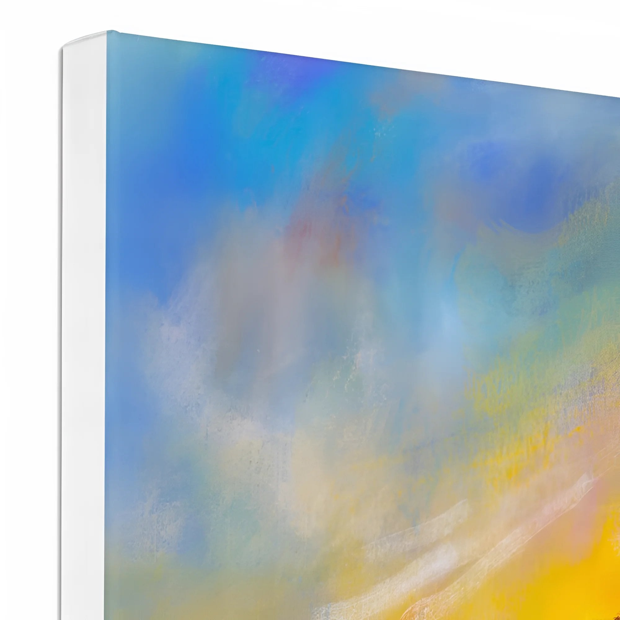 Stretched Ailsa Craig Dusk Canvas featuring abstract blue and yellow paintwork