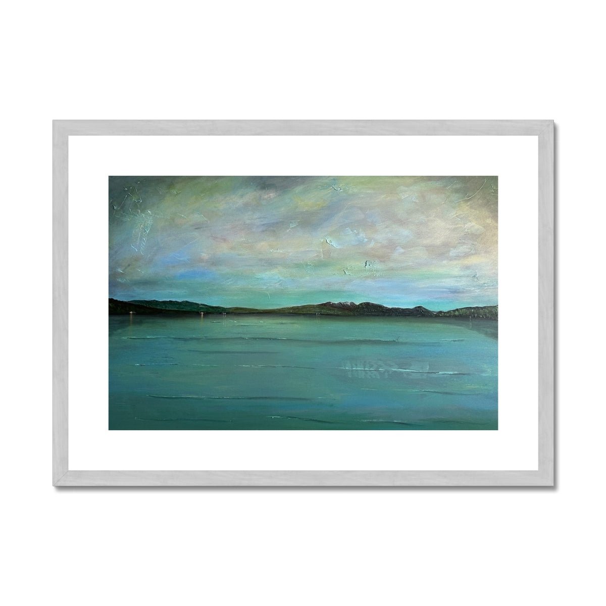 An Emerald Loch Lomond Painting | Antique Framed & Mounted Prints From Scotland-Antique Framed & Mounted Prints-Scottish Lochs & Mountains Art Gallery-A2 Landscape-Silver Frame-Paintings, Prints, Homeware, Art Gifts From Scotland By Scottish Artist Kevin Hunter