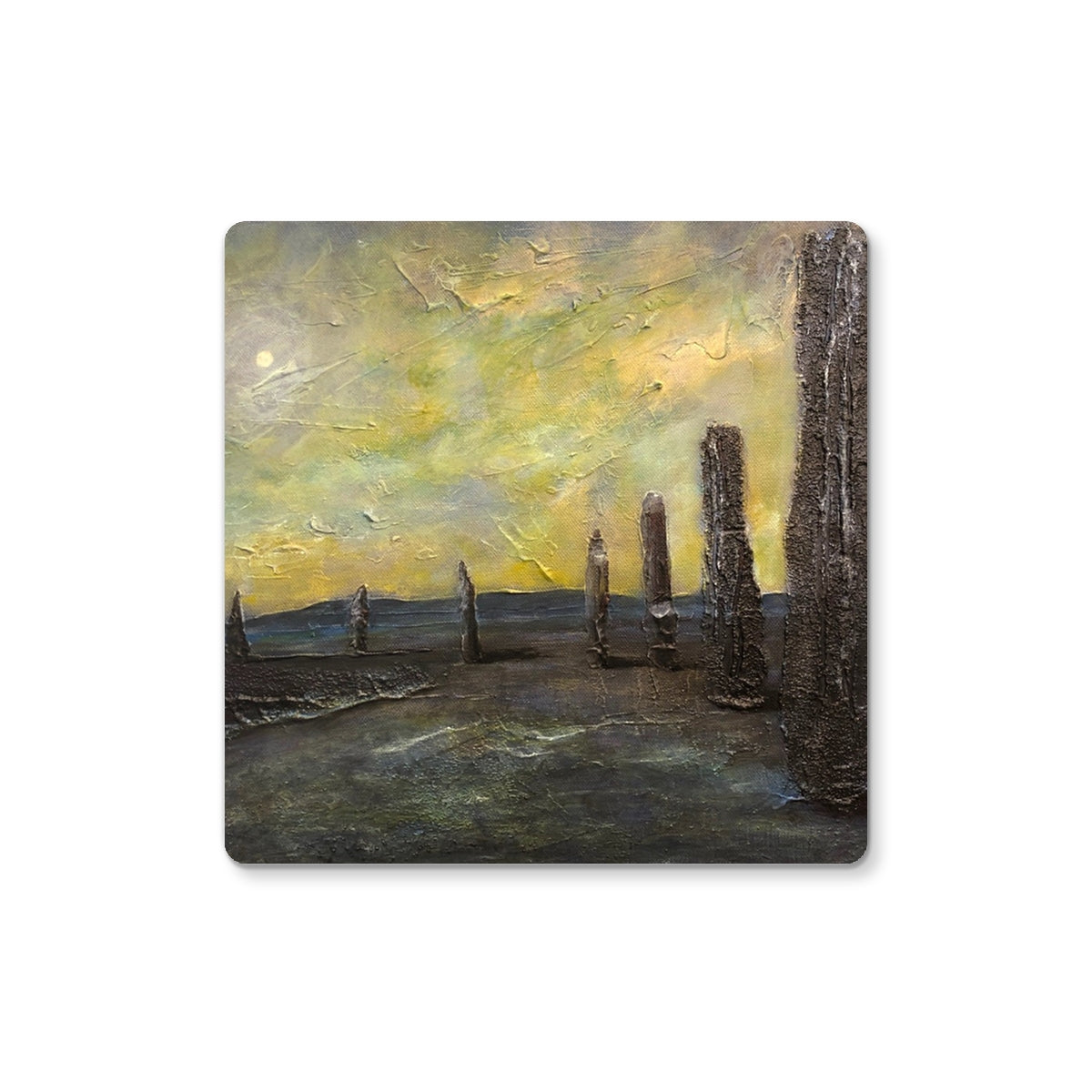 An Ethereal Ring Of Brodgar Art Gifts Coaster-Coasters-Orkney Art Gallery-2 Coasters-Paintings, Prints, Homeware, Art Gifts From Scotland By Scottish Artist Kevin Hunter