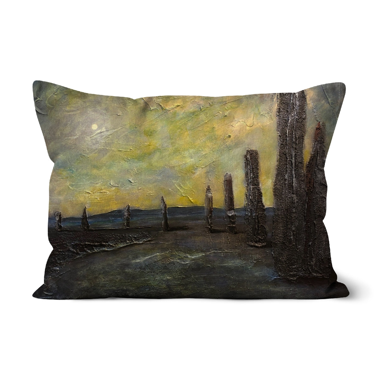 An Ethereal Ring Of Brodgar Art Gifts Cushion-Cushions-Orkney Art Gallery-Linen-19"x13"-Paintings, Prints, Homeware, Art Gifts From Scotland By Scottish Artist Kevin Hunter