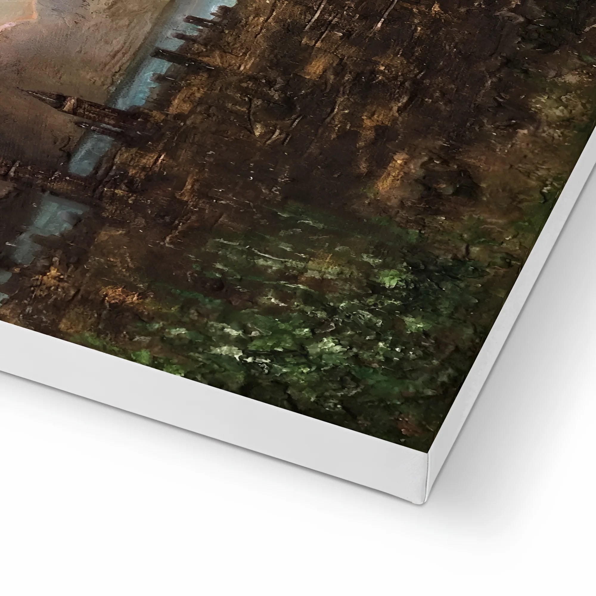 Abstract landscape canvas print with textured brushstrokes titled Angels Fingers Over Greenock