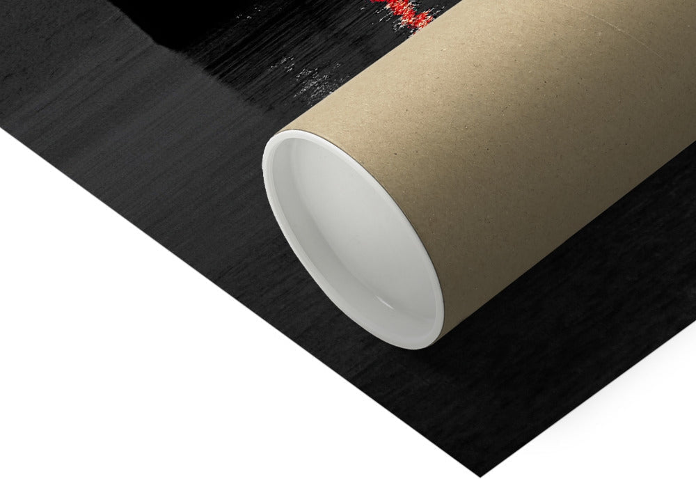 Anstruther Lighthouse red fine art print in brown cardboard tube on black surface