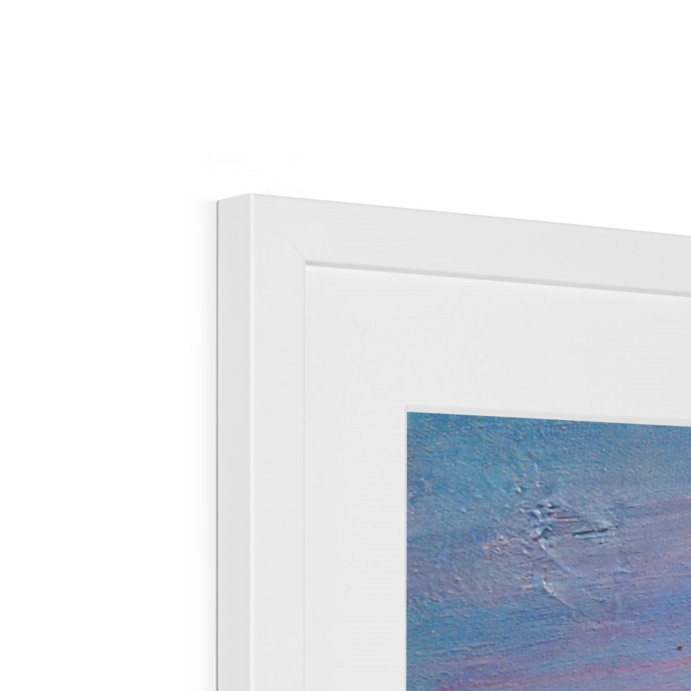White rectangular frame with textured Approaching The Cobbler art print
