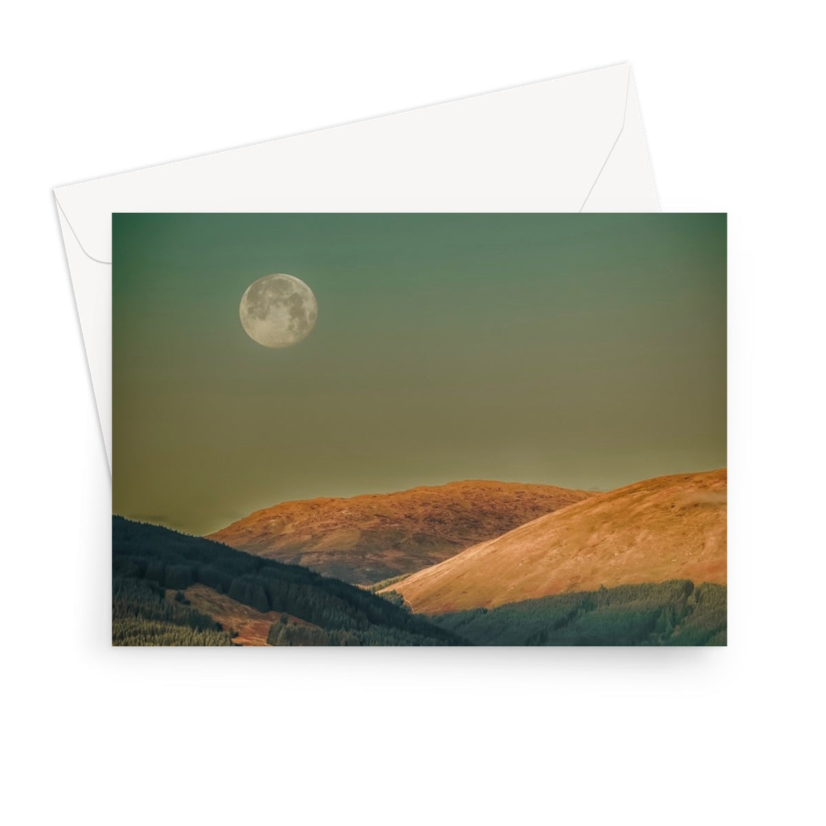 Argyll Moon Greeting Card: Moonlit Landscape with Golden Hills