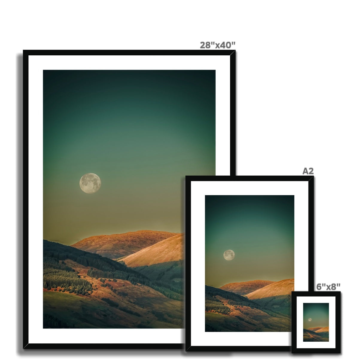 28x40 Framed Argyll Moon Print: Full Moon Over Rolling Hills