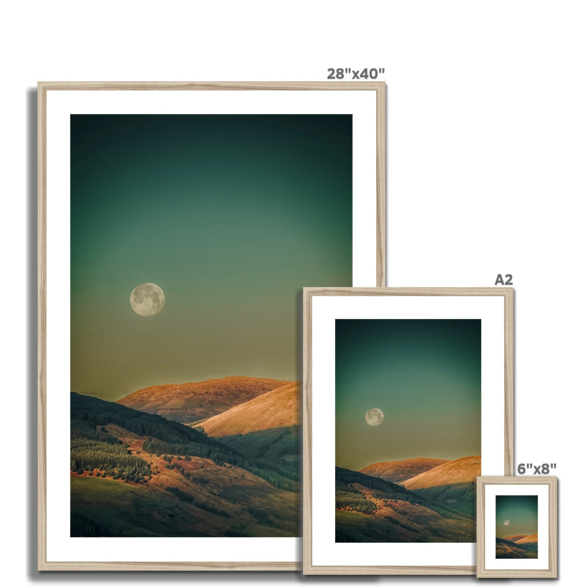 28x40 Framed Argyll Moon Landscape Print with Full Moon Over Hills