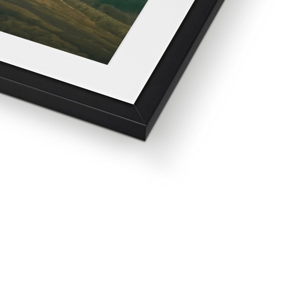 Black matte frame with white mat and Argyll Moon green landscape print