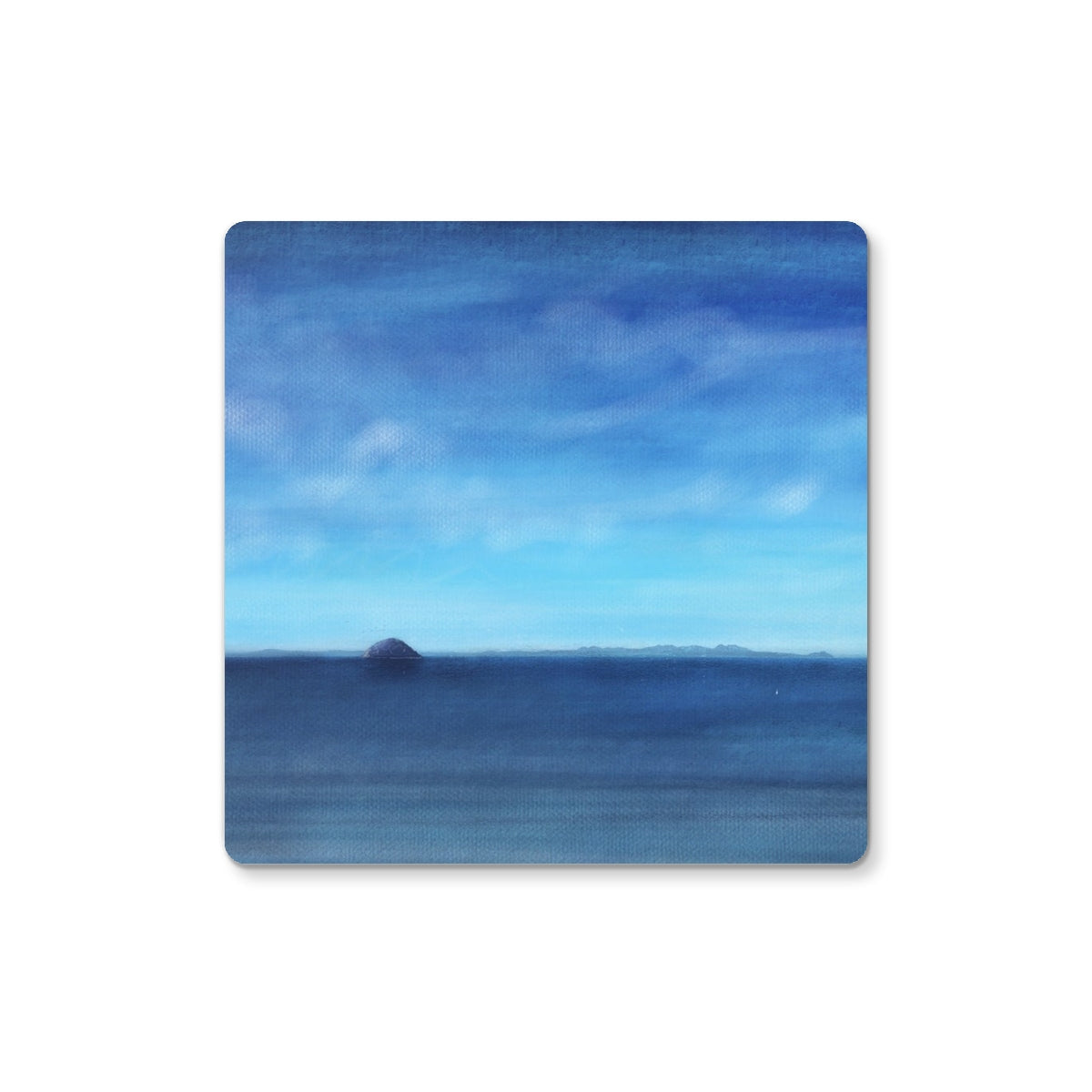 Arran & Ailsa Craig Coaster: Blue ocean wave with red rock textured design