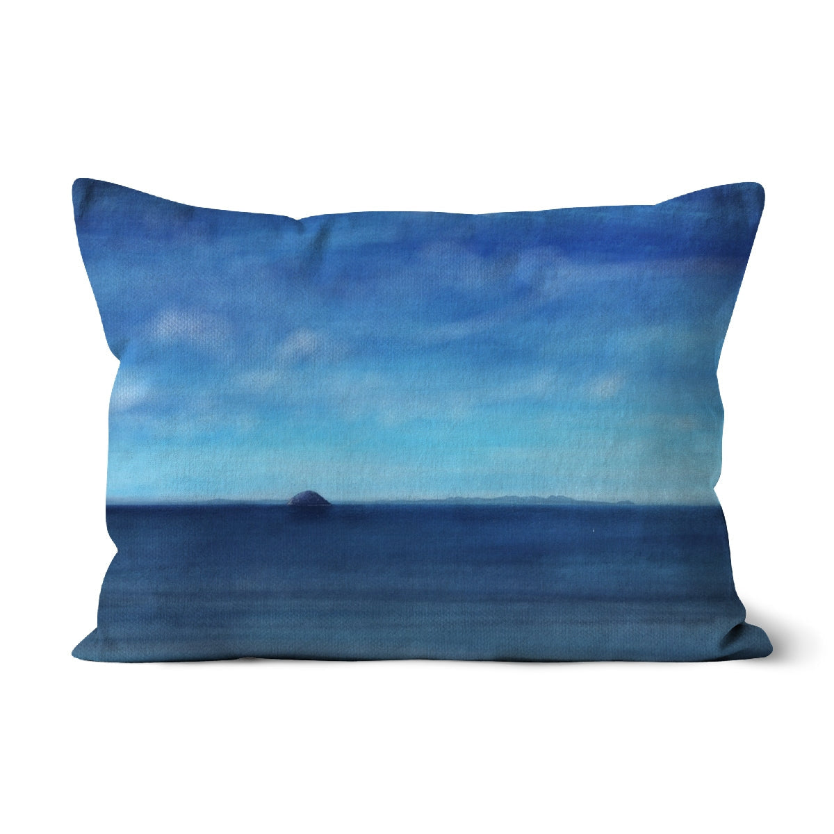 Arran & Ailsa Craig blue ocean watercolor throw pillow with calm waves