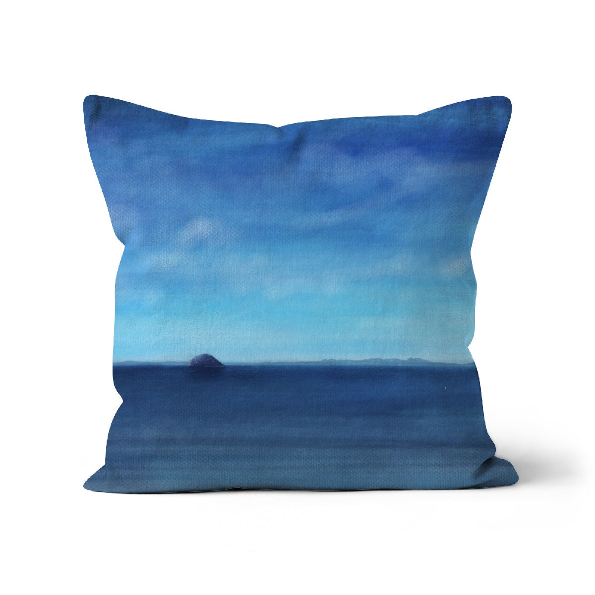 Blue Arran & Ailsa Craig ocean throw pillow with watercolor waves