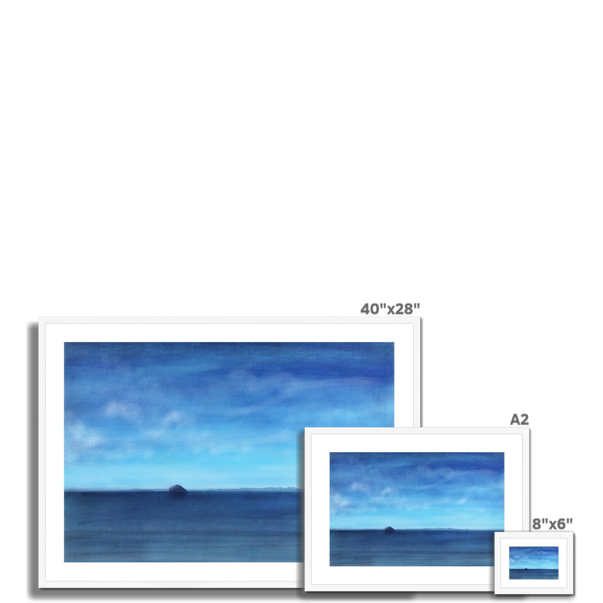 40x28 inch framed ocean landscape print in white frame from Arran & Ailsa Craig Art Prints