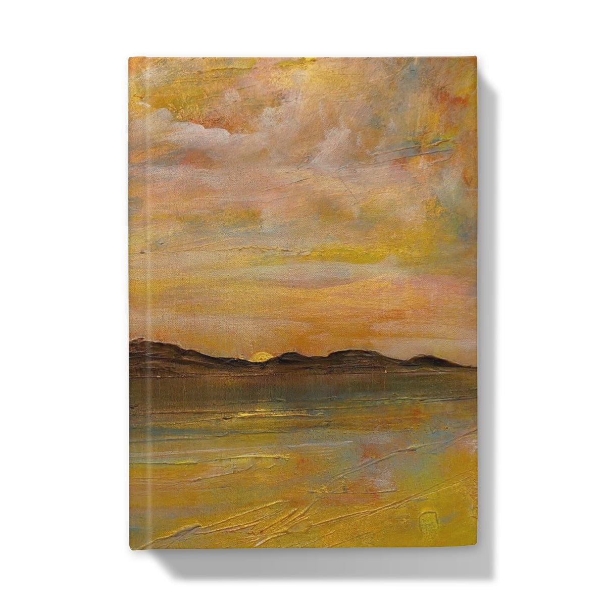 Gold abstract landscape wall art canvas in Arran Dusk journal