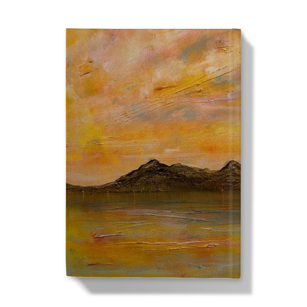 Arran Dusk journal with yellow orange abstract textured landscape painting