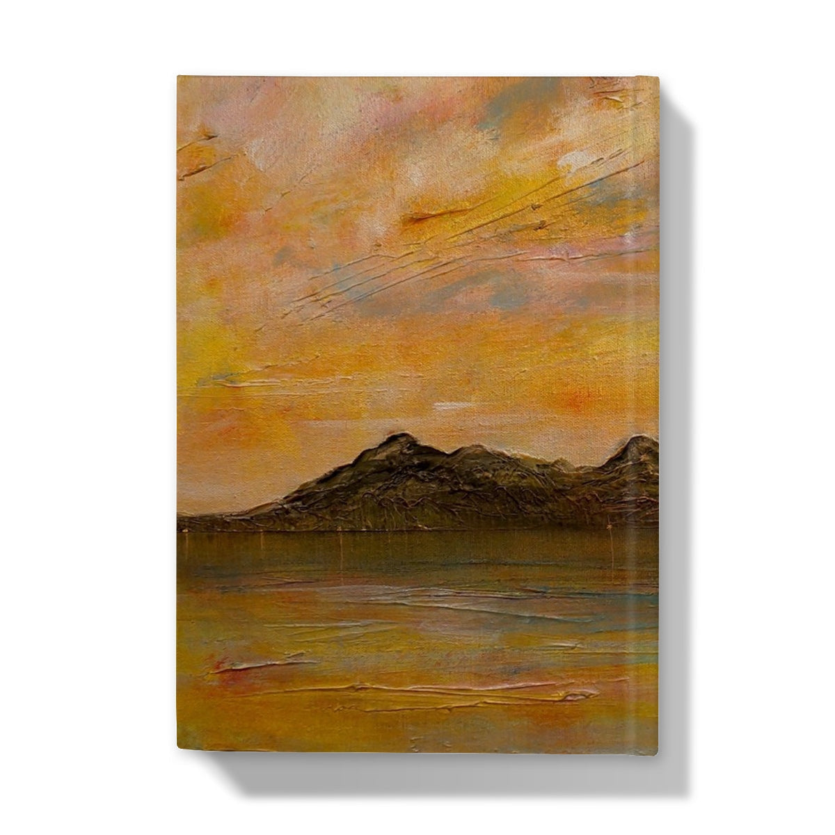 Yellow orange abstract landscape on Arran Dusk journal canvas
