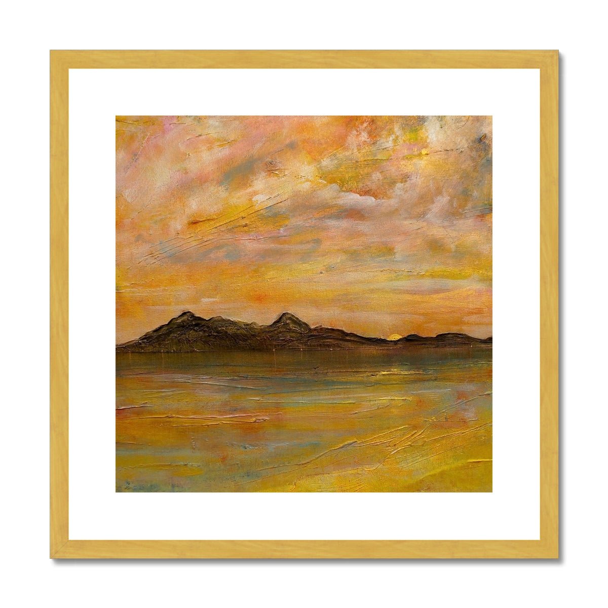 Arran Dusk Painting | Antique Framed & Mounted Prints From Scotland-Antique Framed & Mounted Prints-Arran Art Gallery-20"x20"-Gold Frame-Paintings, Prints, Homeware, Art Gifts From Scotland By Scottish Artist Kevin Hunter