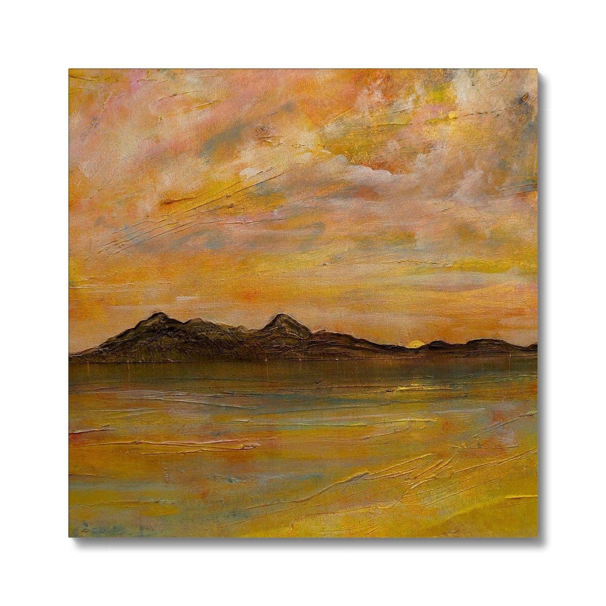 Arran Dusk Painting | Canvas From Scotland-Contemporary Stretched Canvas Prints-Arran Art Gallery-24"x24"-Paintings, Prints, Homeware, Art Gifts From Scotland By Scottish Artist Kevin Hunter