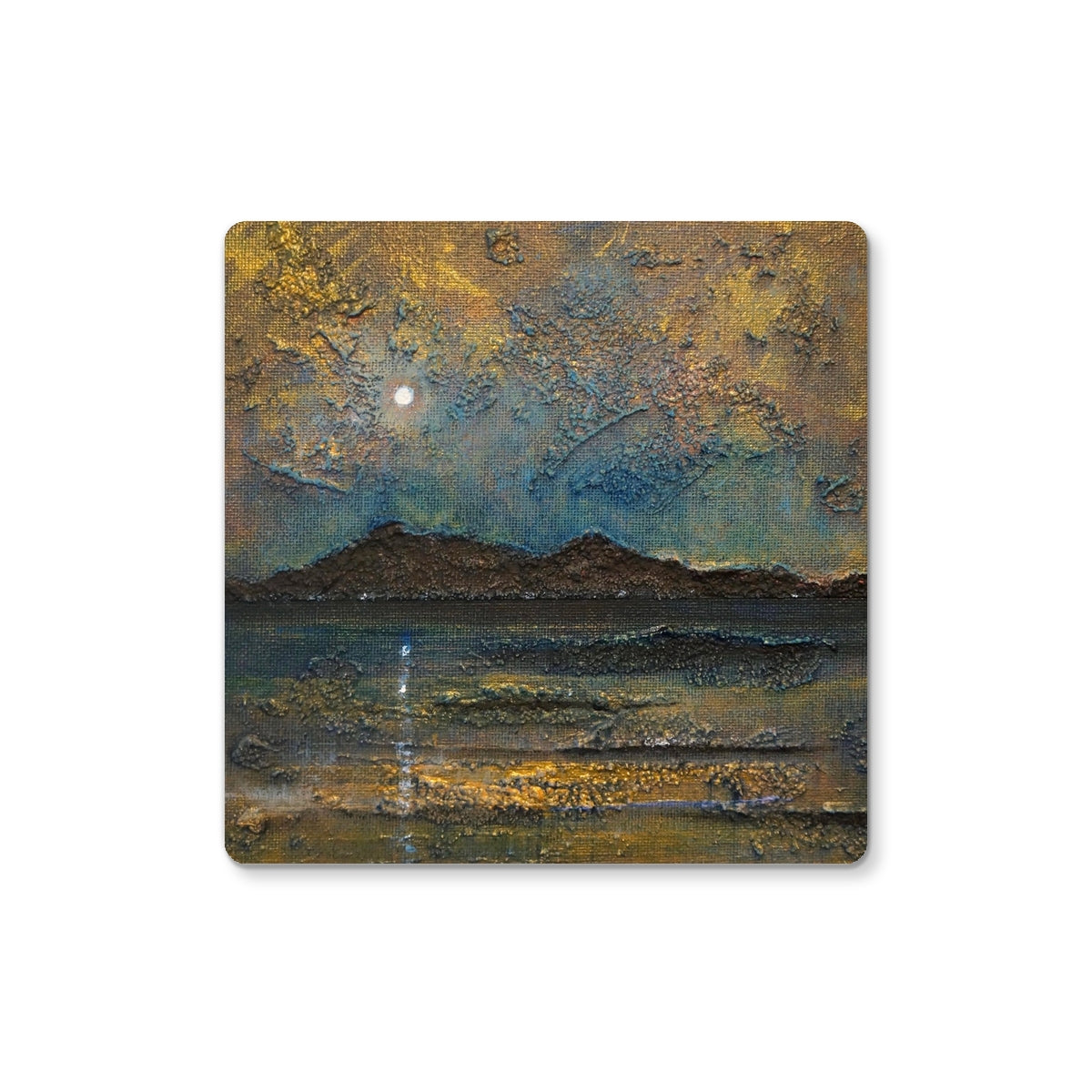 Arran Moonlight Art Gifts Coaster-Coasters-Arran Art Gallery-4 Coasters-Paintings, Prints, Homeware, Art Gifts From Scotland By Scottish Artist Kevin Hunter