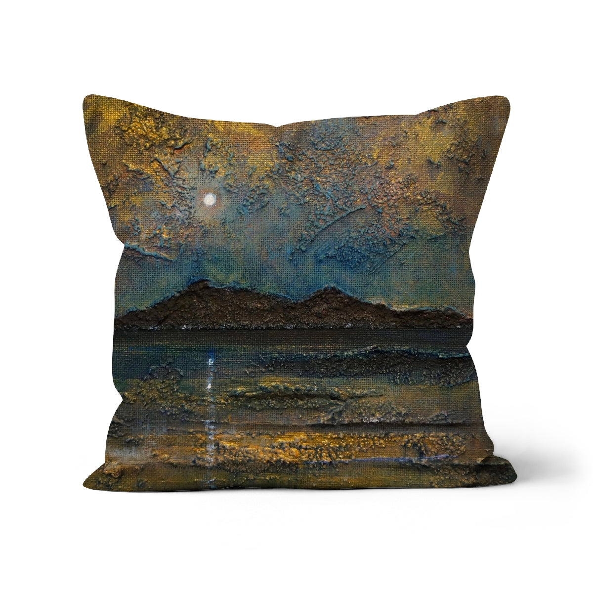 Arran Moonlight Art Gifts Cushion-Cushions-Arran Art Gallery-Faux Suede-12"x12"-Paintings, Prints, Homeware, Art Gifts From Scotland By Scottish Artist Kevin Hunter