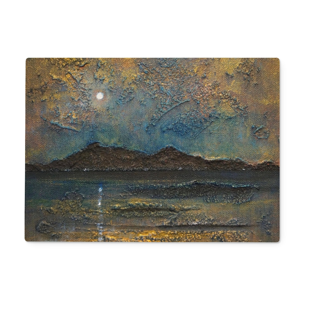 Arran Moonlight Art Gifts Glass Chopping Board-Glass Chopping Boards-Arran Art Gallery-15"x11" Rectangular-Paintings, Prints, Homeware, Art Gifts From Scotland By Scottish Artist Kevin Hunter