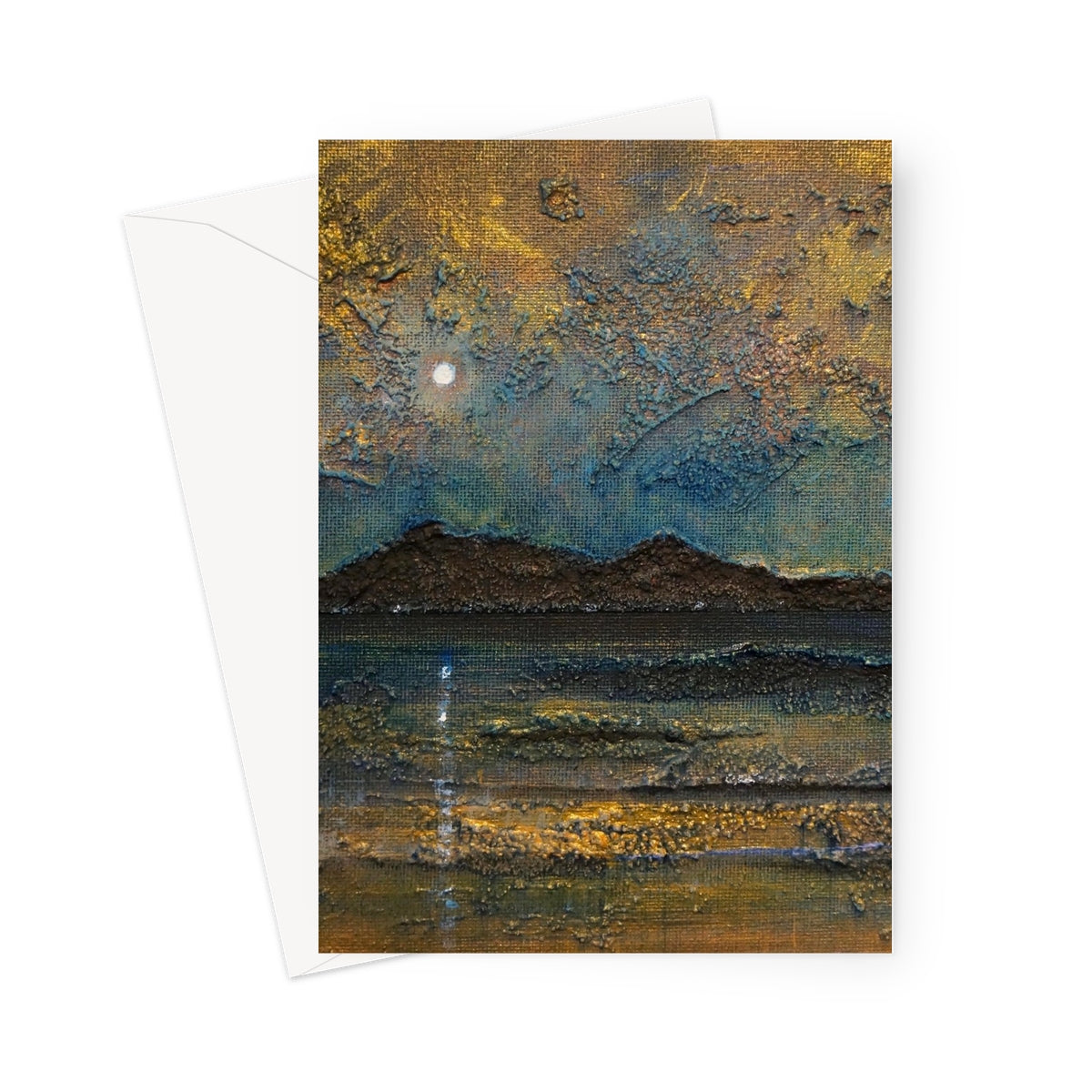 Arran Moonlight Art Gifts Greeting Card-Greetings Cards-Arran Art Gallery-5"x7"-1 Card-Paintings, Prints, Homeware, Art Gifts From Scotland By Scottish Artist Kevin Hunter