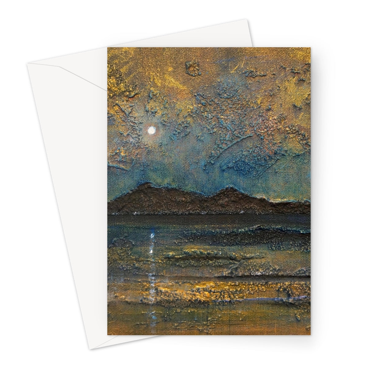 Arran Moonlight Art Gifts Greeting Card-Greetings Cards-Arran Art Gallery-A5 Portrait-10 Cards-Paintings, Prints, Homeware, Art Gifts From Scotland By Scottish Artist Kevin Hunter
