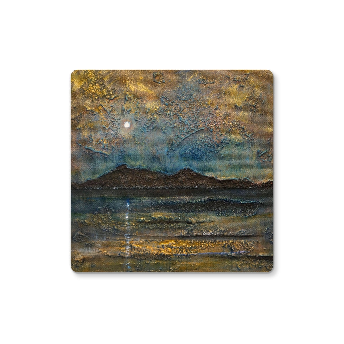 Arran Moonlight gold and blue abstract textured landscape coaster