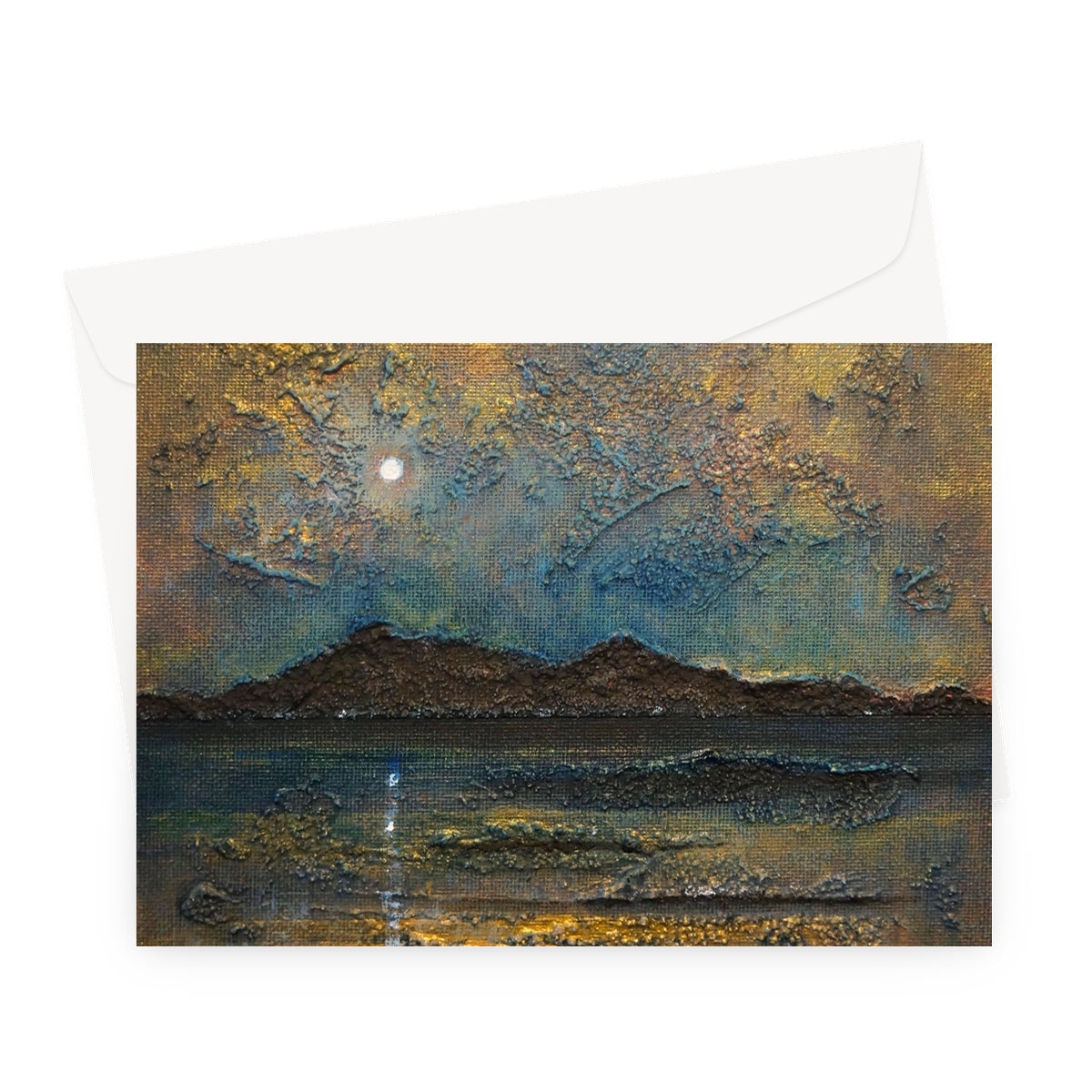 Arran Moonlight greeting card: moonlit beach with metallic finish