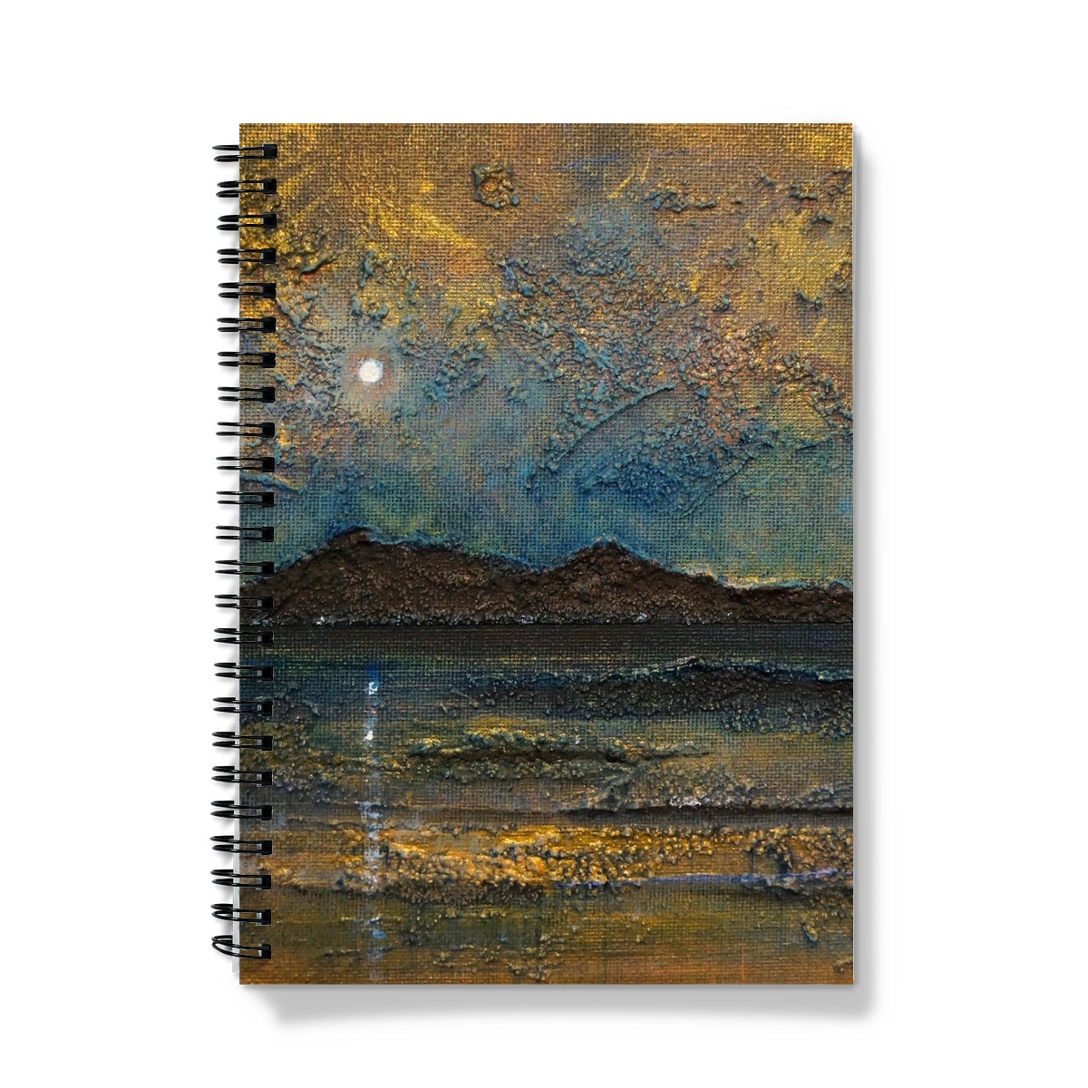Arran Moonlight spiral-bound notebook with starry night sky and mountain design
