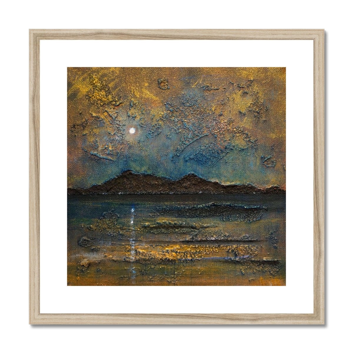 Arran Moonlight Painting | Framed & Mounted Prints From Scotland-Framed & Mounted Prints-Arran Art Gallery-20"x20"-Natural Frame-Paintings, Prints, Homeware, Art Gifts From Scotland By Scottish Artist Kevin Hunter
