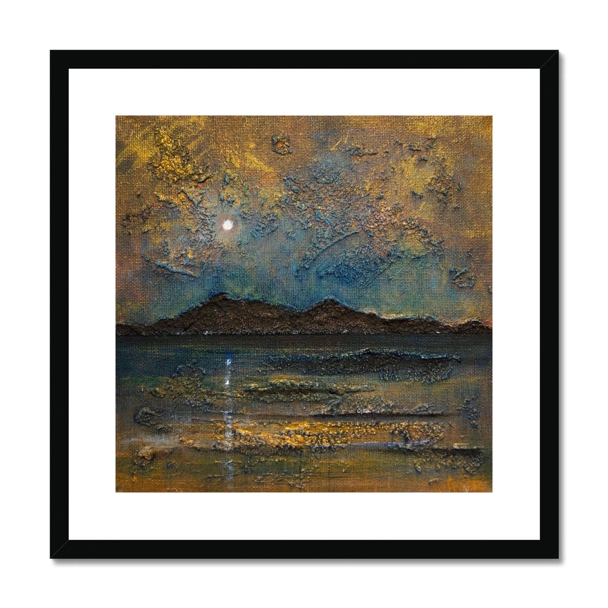 Arran Moonlight Painting | Framed & Mounted Prints From Scotland-Framed & Mounted Prints-Arran Art Gallery-20"x20"-Black Frame-Paintings, Prints, Homeware, Art Gifts From Scotland By Scottish Artist Kevin Hunter
