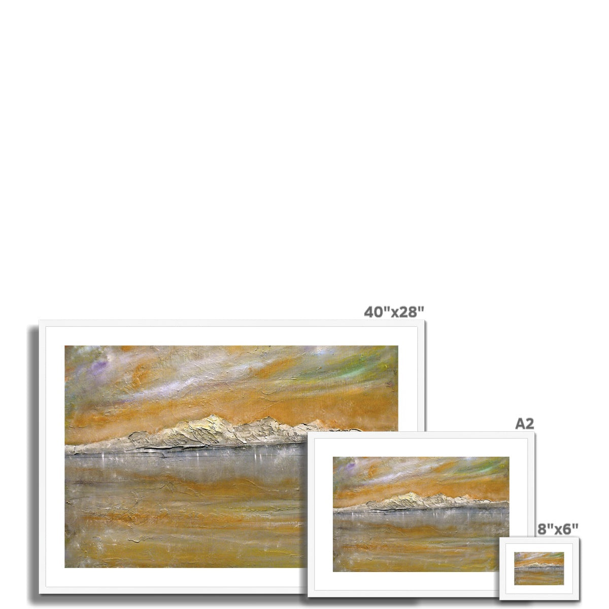 Arran Snow abstract landscape art print in white frame