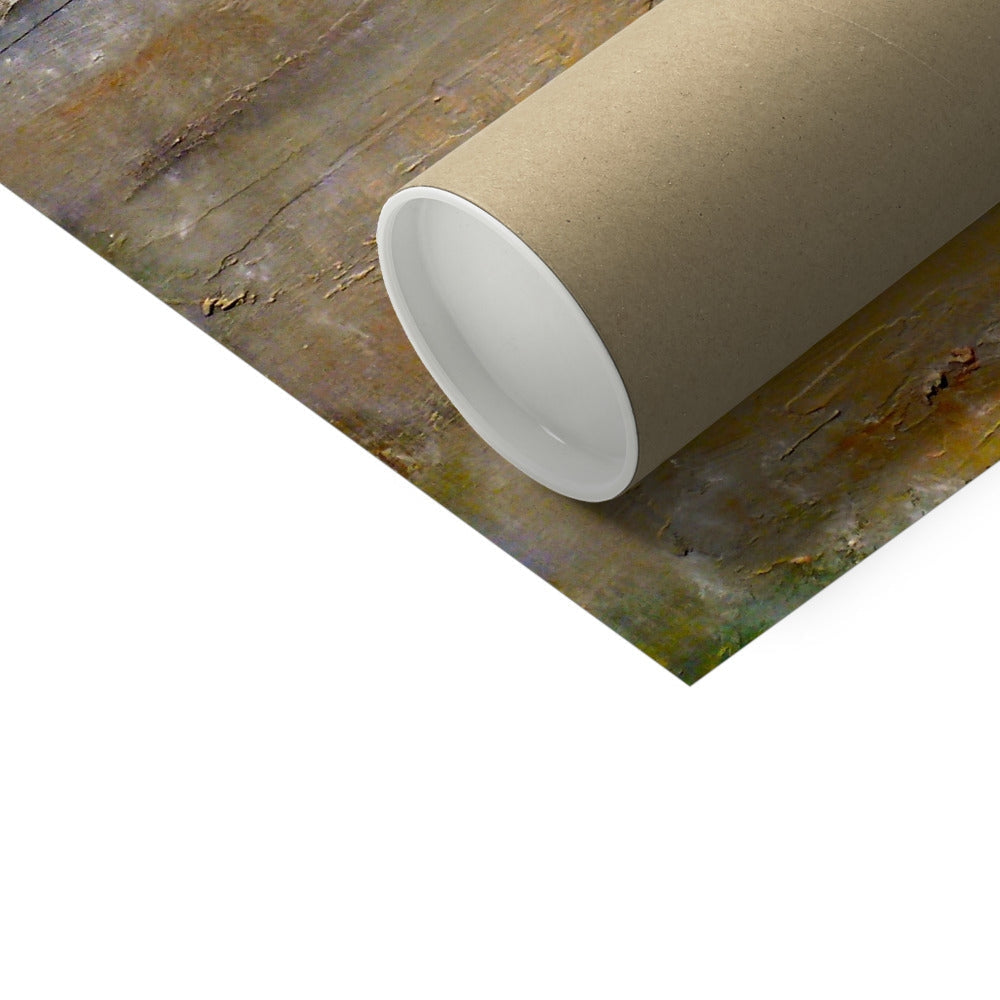 Arran Snow Artist Proof print in beige cardboard tube on textured surface