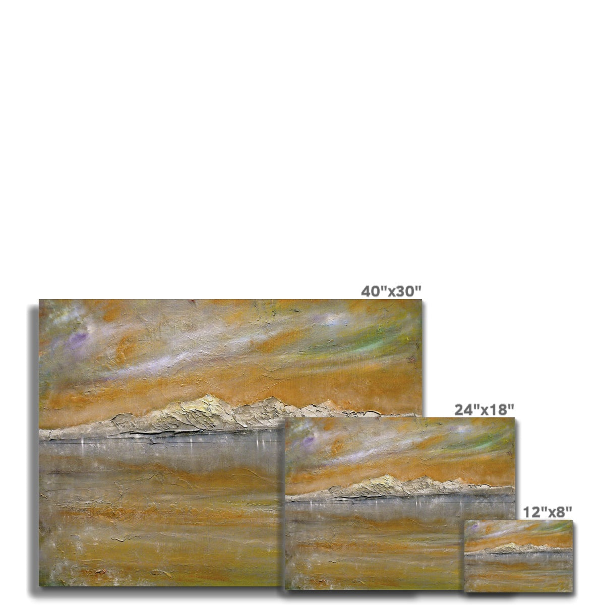Arran Snow canvas print: abstract textured landscape in ochre, gray, green, purple